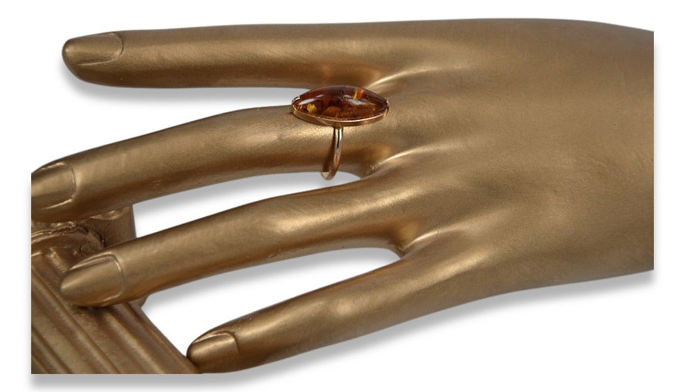 Vintage Amber Ring in 14K Rose Gold (vrab002) — side view showing the setting