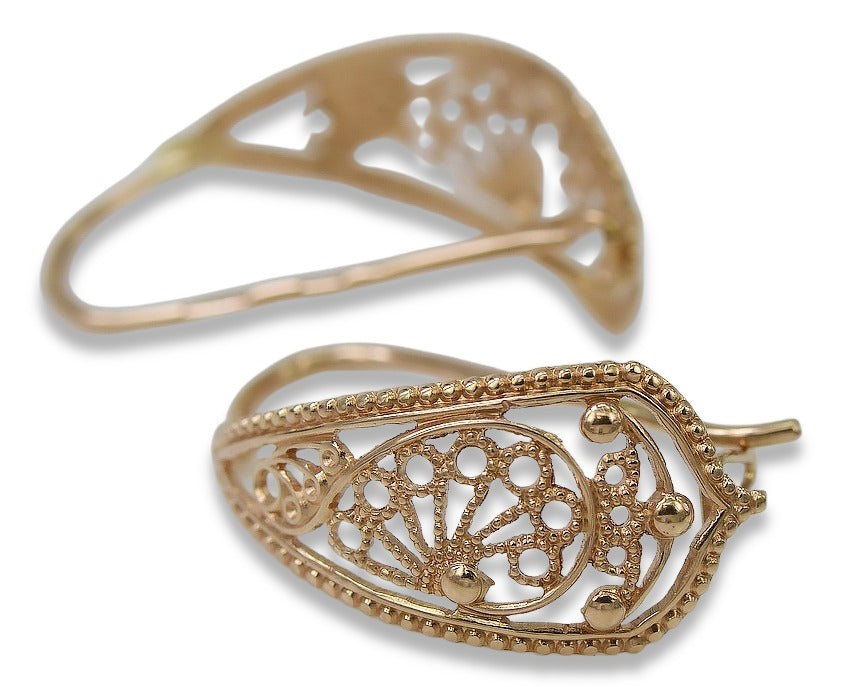 Vintage Flower Earrings in 14K Rose Gold (ven179) — close-up of the stone and setting