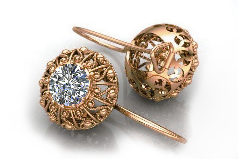 Vintage Zircon Zorcon Earrings in 14K Rose Gold (vec002r-zi) — detail of the metal texture