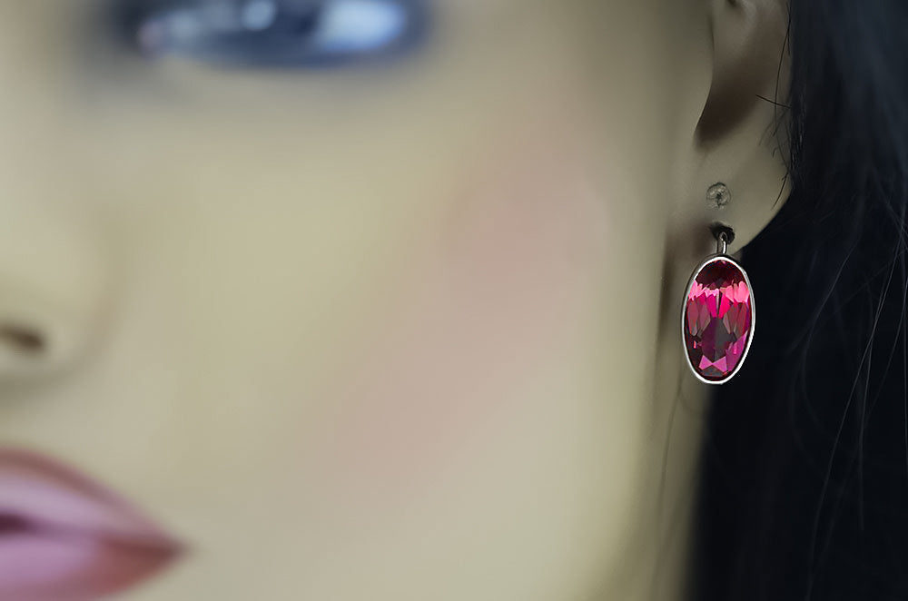 Vintage Ruby Earrings in Sterling Silver (vec001s-rb) — full view of the piece