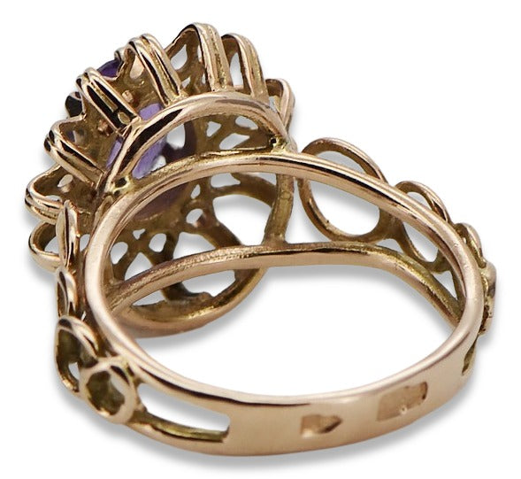 Vintage Alexandrite Ruby Emerald Sapphire Zircon Ring in 14K Rose Gold (vrc032r-ax) — back view with the clasp