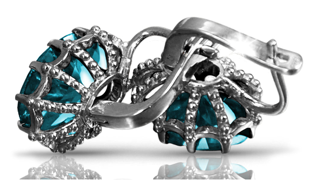 Vintage Aquamarine Earrings in Sterling Silver (vec079s-aq) — full view of the piece