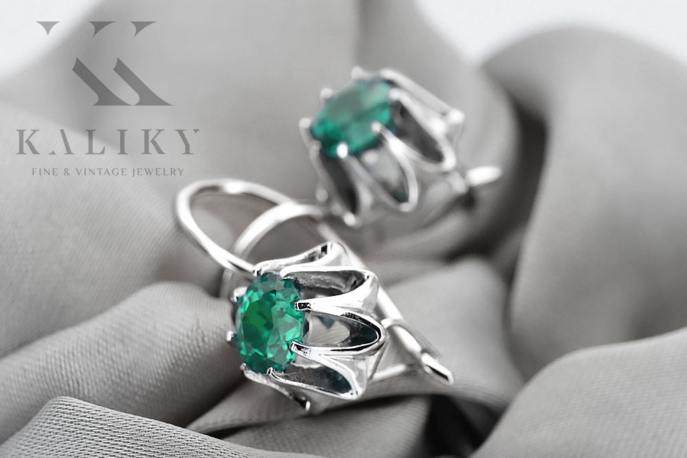 Vintage Emerald Earrings in Sterling Silver (vec092s-em) — close-up of the hallmark on the inner band