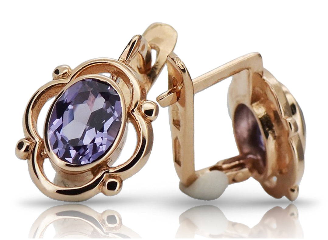 Vintage Alexandrite Earrings in 14K Rose Gold (vec033r-ax) — close-up of the hallmark on the inner band