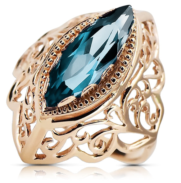 Vintage Aquamarine Ring in 14K Rose Gold (vrc017r-aq) — full view of the piece