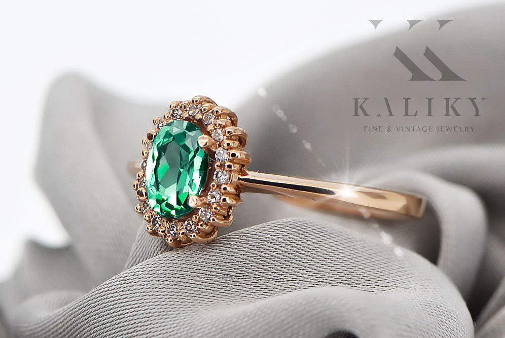 Vintage Emerald Craft Ring in 14K Rose Gold (crc009r-em) — side view showing the setting
