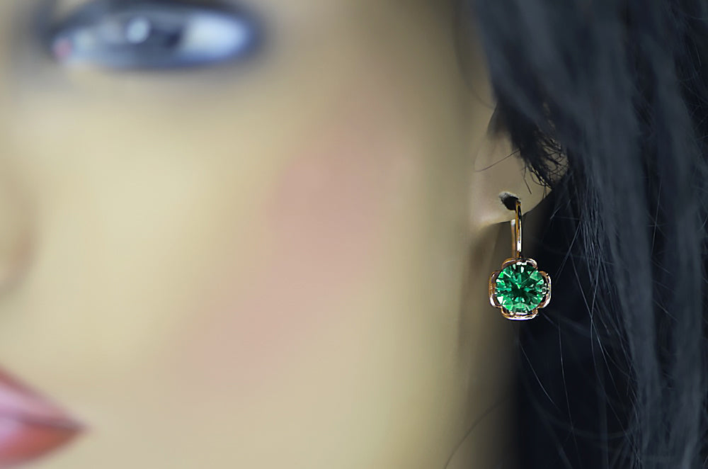 Vintage Emerald Earrings in 14K Rose Gold (vec029r-em) — full view of the piece