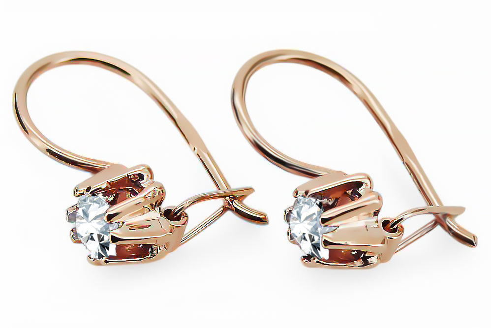 Vintage Zircon Craft Earrings in 14K Rose Gold (vec053r-zi) — close-up of the hallmark on the inner band