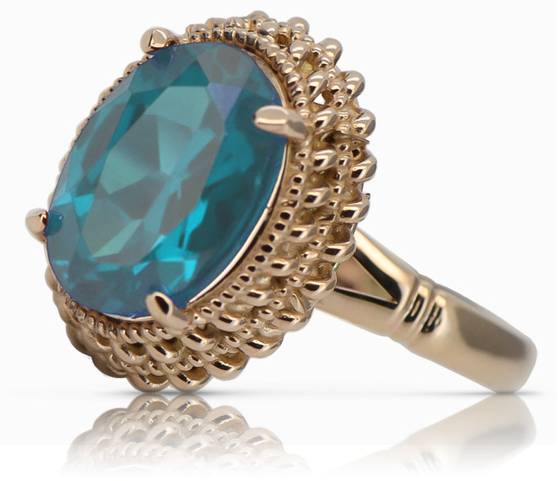 Vintage Aquamarine Ring in 14K Rose Gold (vrc068r-aq) — side view showing the setting