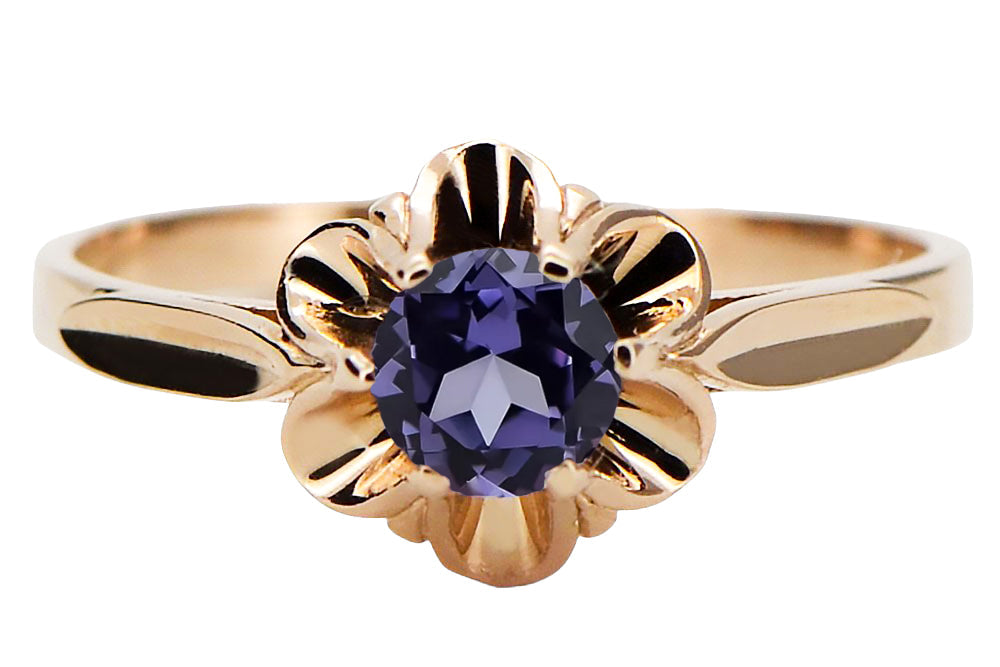 Vintage Alexandrite Ring in 14K Rose Gold (vrc004r-ax) — close-up of the stone and setting