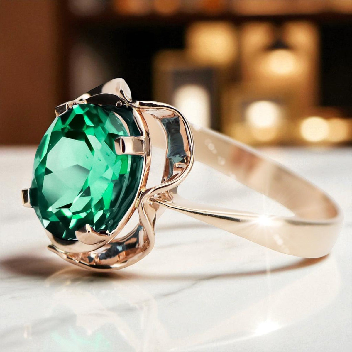 Vintage Emerald Ring in 14K Rose Gold (vrc206r-em)
