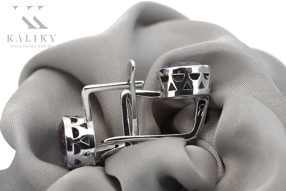 Vintage Alexandrite Earrings in Sterling Silver (vec107s-ax) — full view of the piece