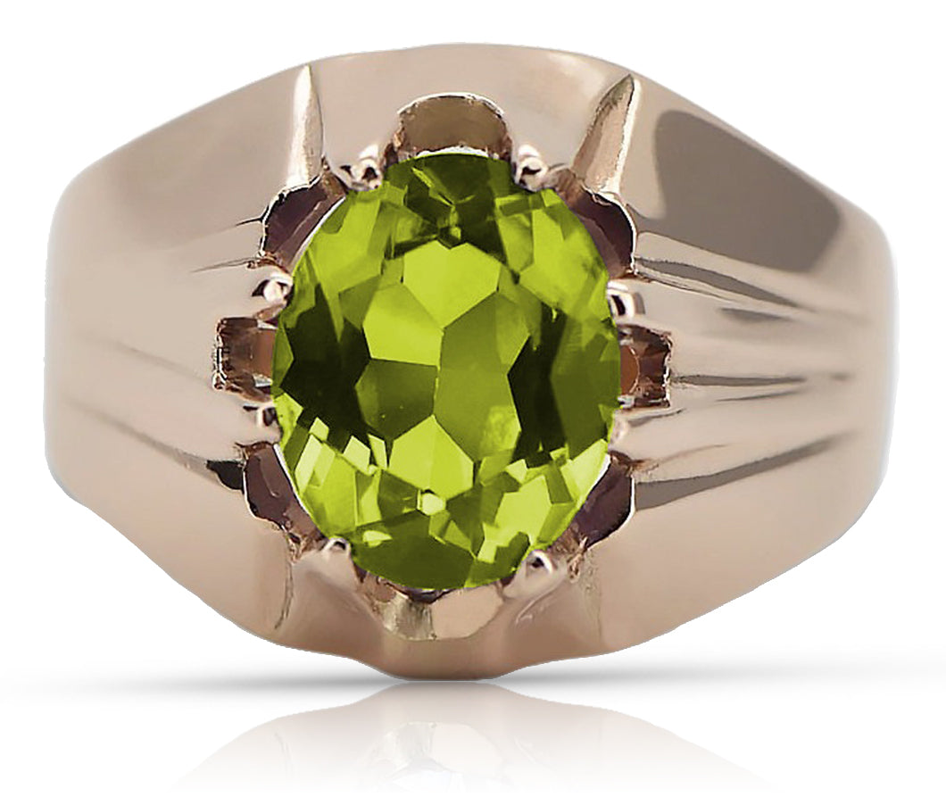 Vintage Yellow Peridot Ring in 14K Rose Gold (vrc016r-yp) — side view showing the setting