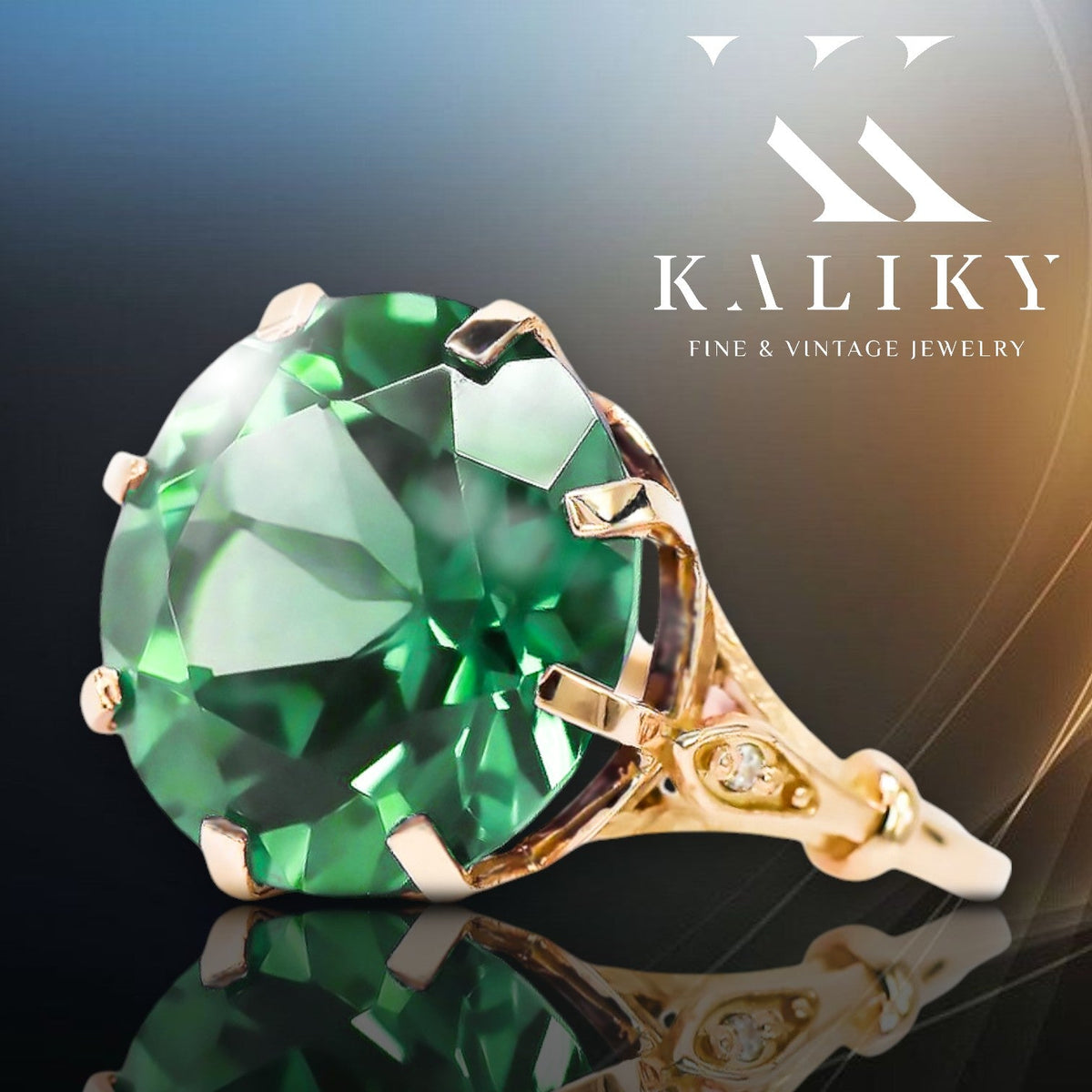 Vintage Emerald Craft Ring in 14K Rose Gold (vrc073r-em) — side view showing the setting