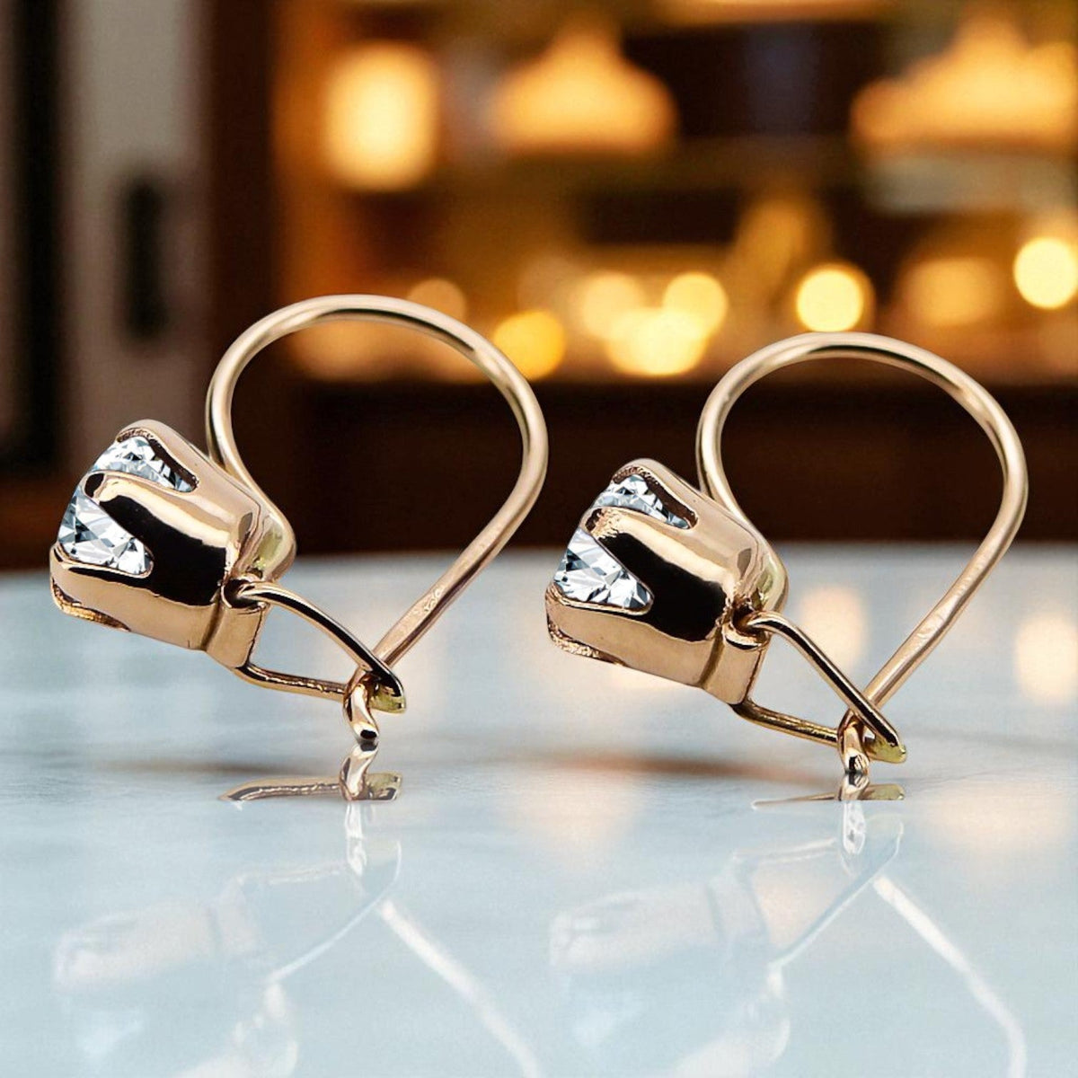 Vintage Zircon Earrings in 14K Rose Gold (vec056r-zi)