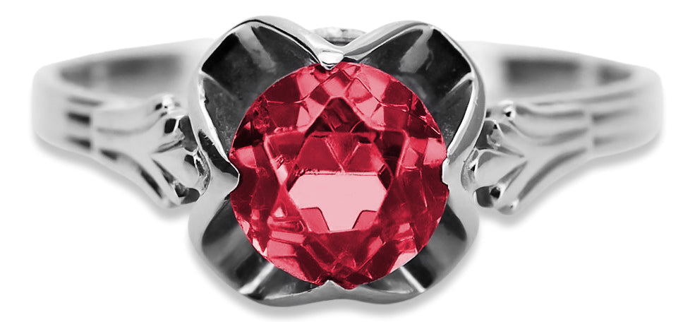 Vintage Ruby Ring in Sterling Silver (vrc023s-rb) — side view showing the setting