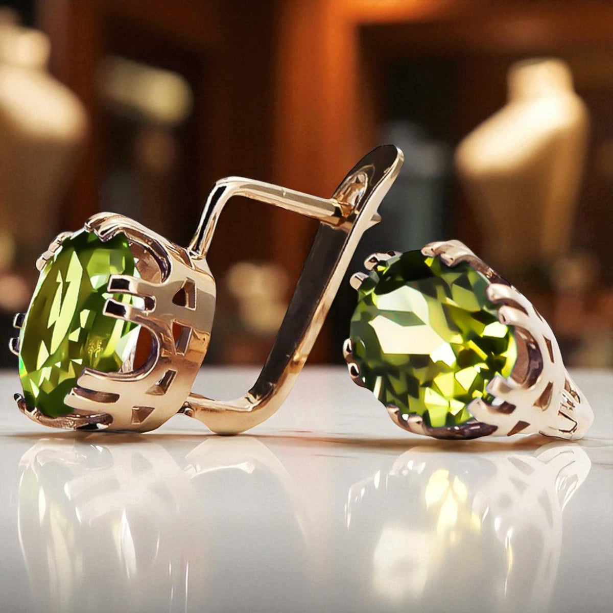 Vintage Yellow Peridot Craft Earrings in 14K Rose Gold (vec016r-yp)