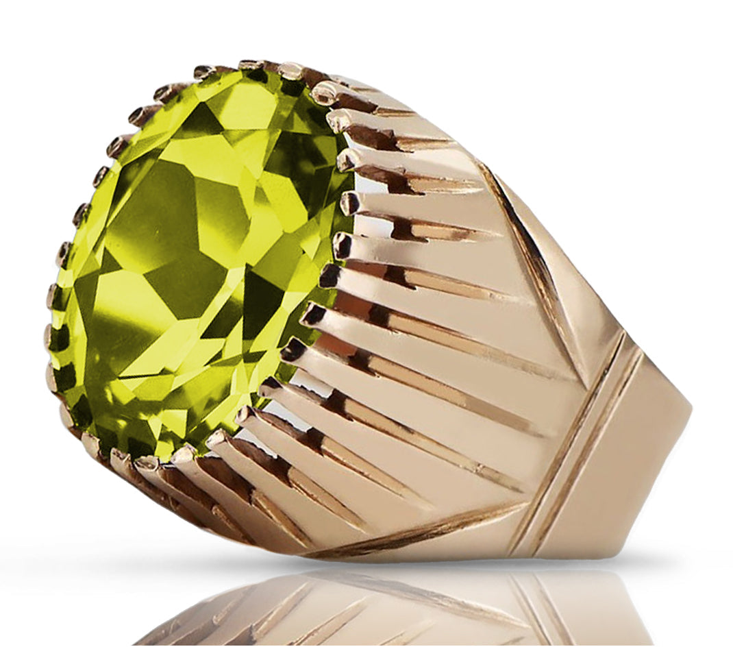 Vintage Yellow Peridot Ring in 14K Rose Gold (vrc048r-yp) — full view of the piece