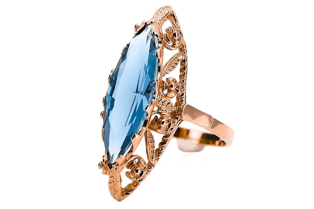 Vintage Aquamarine Ring in 14K Rose Gold (vrc005r-aq) — worn on the hand, showing profile