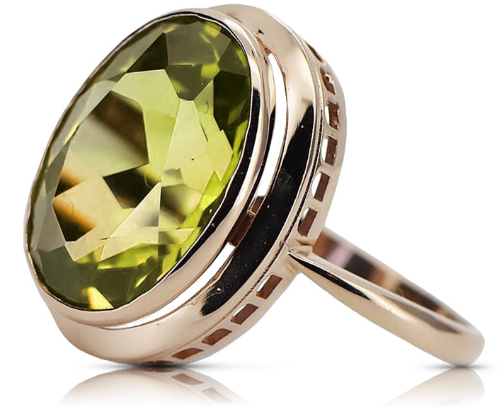 Vintage Yellow Peridot Ring in 14K Rose Gold (vrc285r-yp) — full view of the piece