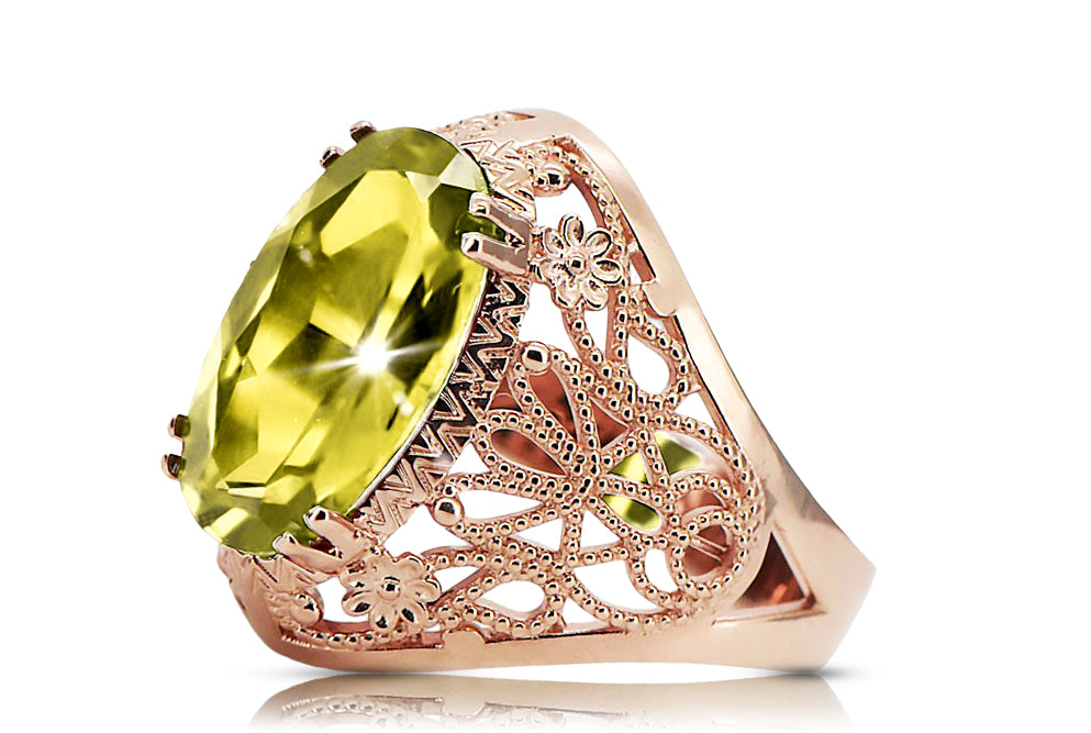 Vintage Yellow Peridot Ring in 14K Rose Gold (vrc074r-yp) — back view with the clasp