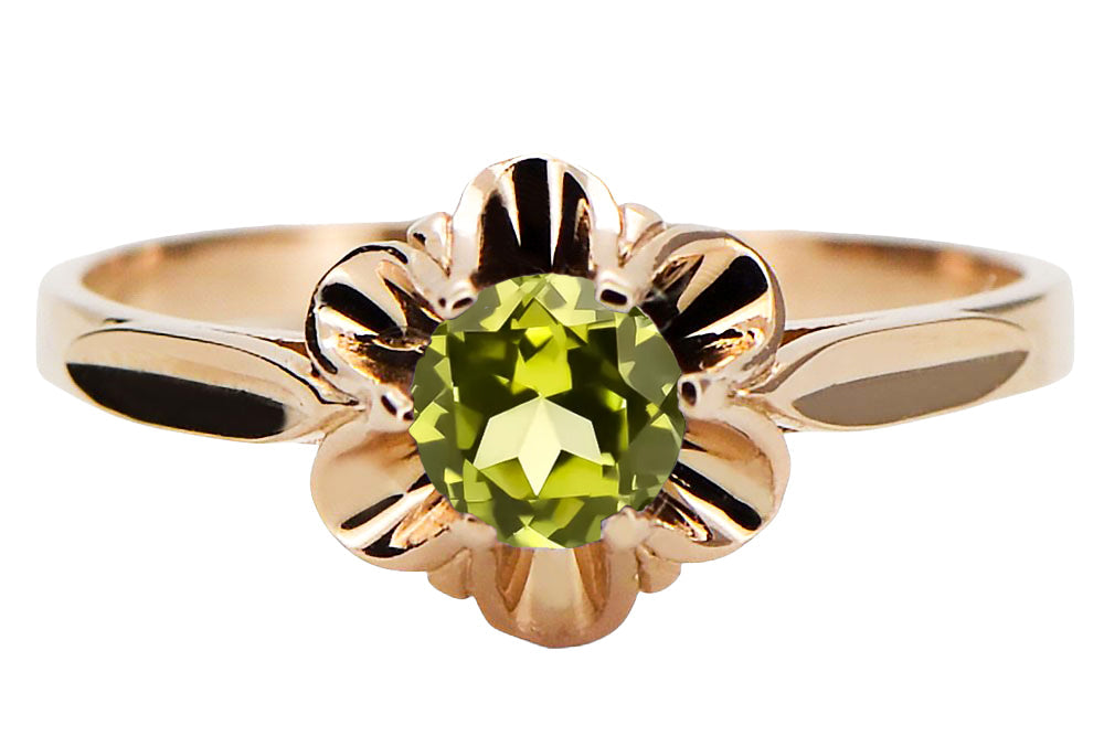 Vintage Yellow Peridot Ring in 14K Rose Gold (vrc004r-yp) — close-up of the hallmark on the inner band