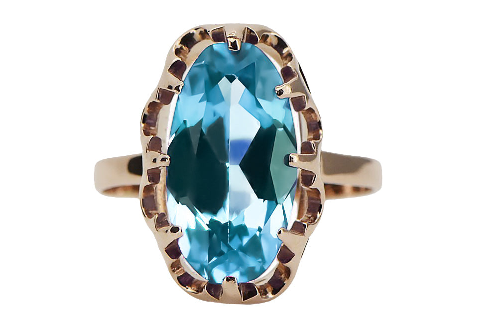 Vintage Aquamarine Ring in 14K Rose Gold (vrc253r-aq) — close-up of the hallmark on the inner band