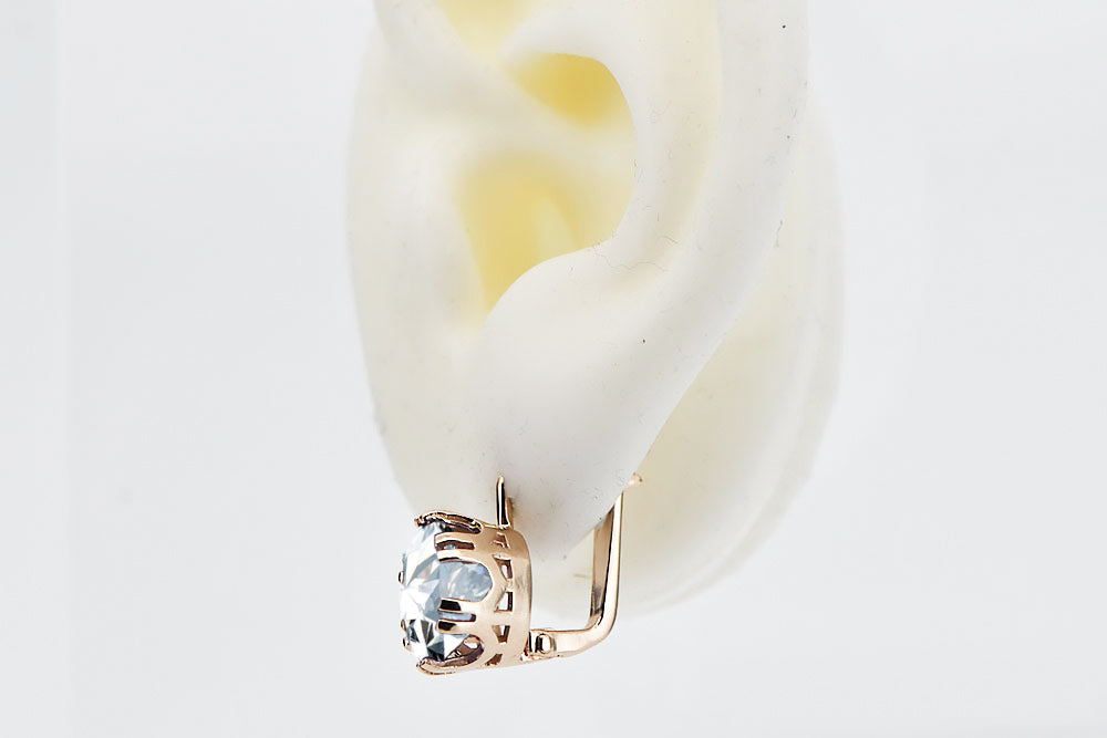 Vintage Zircon Earrings in 14K Rose Gold (vec016r-zi) — worn on the hand, showing profile