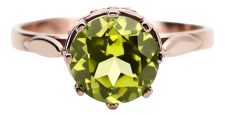 Vintage Yellow Peridot Ring in 14K Rose Gold (vrc366r-yp) — back view with the clasp