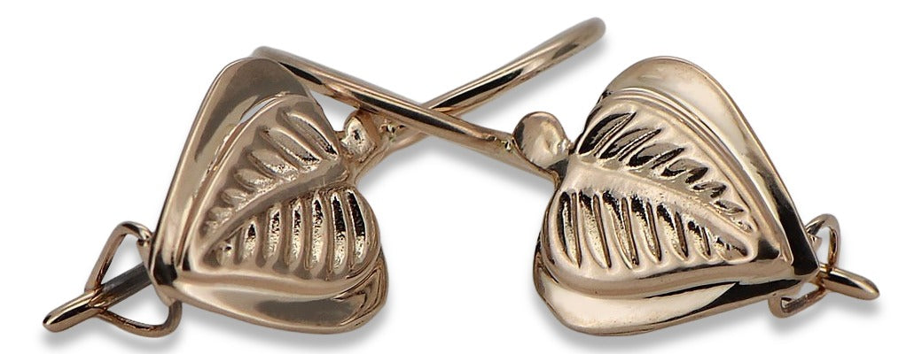 Vintage Leaf Earrings in 14K Rose Gold (ven015) — side view showing the setting