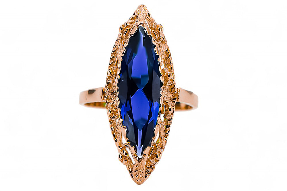 Vintage Sapphire Ring in 14K Rose Gold (vrc005r-sp) — close-up of the hallmark on the inner band