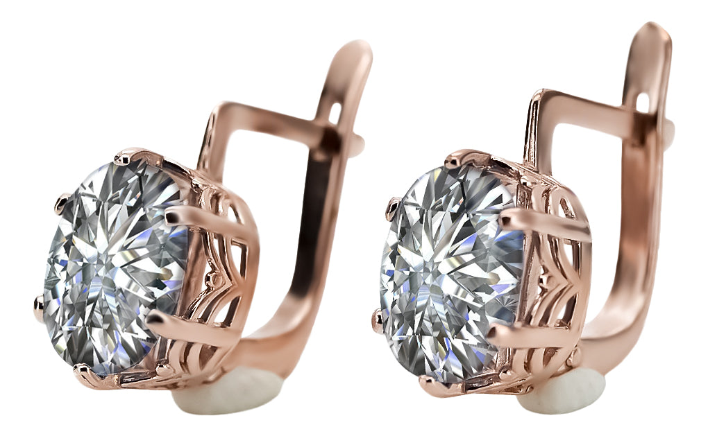 Vintage Zircon Earrings in 14K Rose Gold (vec003r-zi) — back view with the clasp