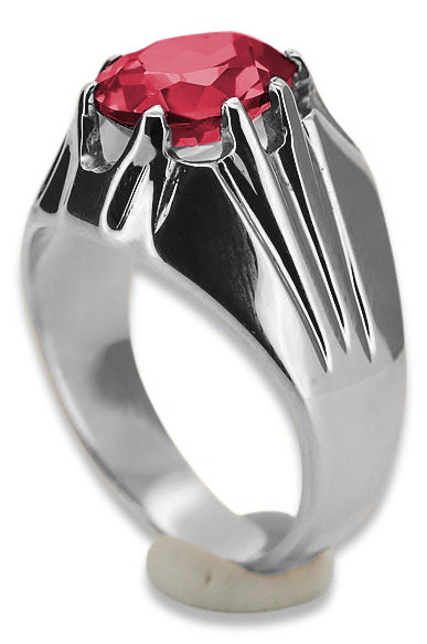 Vintage Ruby Ring in Sterling Silver (vrc016s-rb) — worn on the hand, showing profile