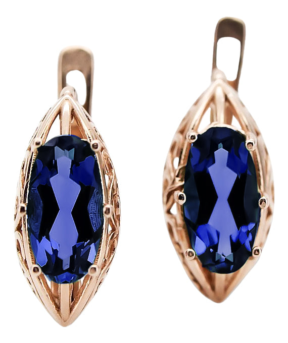 Vintage Sapphire Earrings in 14K Rose Gold (vec141r-sp) — full view of the piece