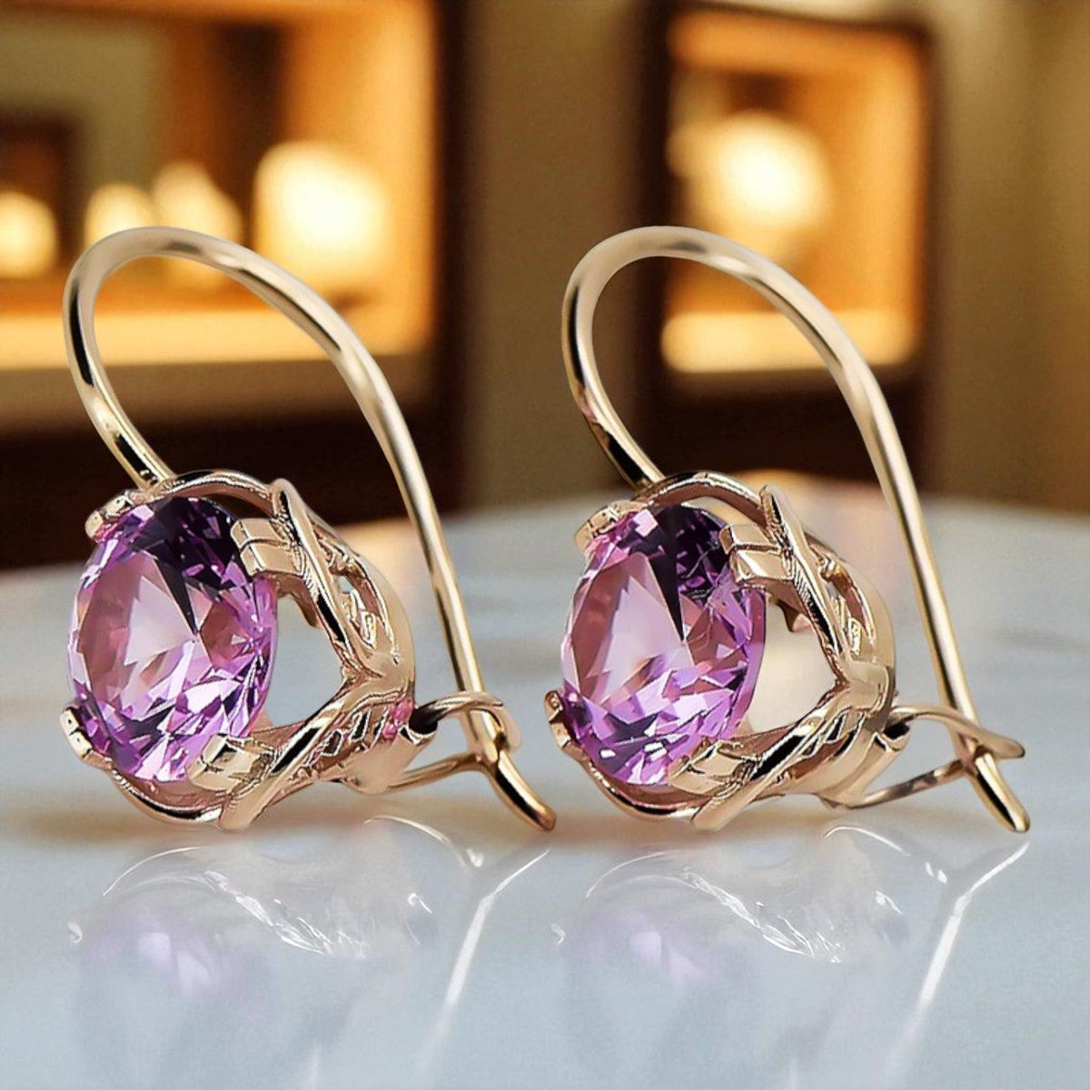 Vintage Amethyst Earrings in 14K Rose Gold (vec029r-am)