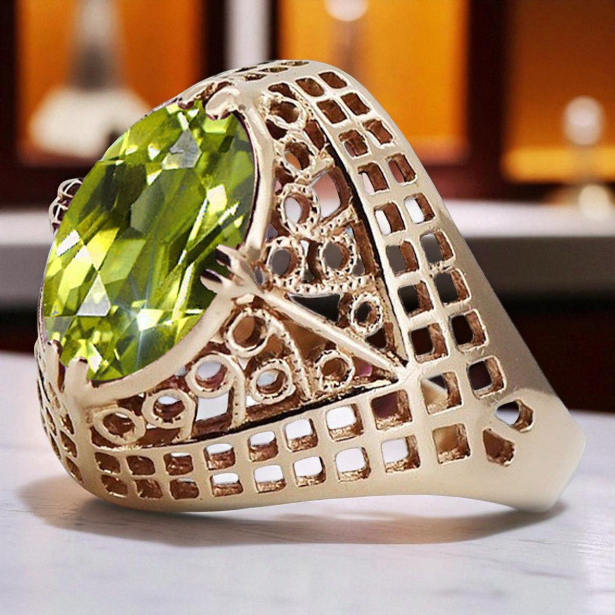 Vintage Yellow Peridot Ring in 14K Rose Gold (vrc030r-yp)