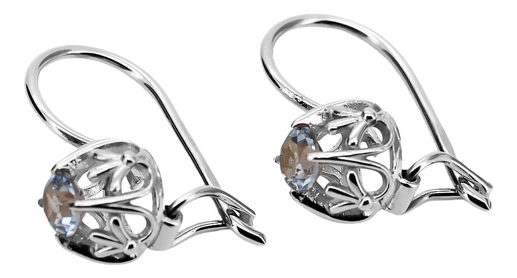 Vintage Aquamarine Earrings in Sterling Silver (vec145s-aq) — side view showing the setting