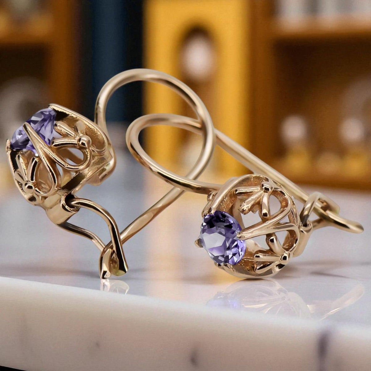 Vintage Alexandrite Made Earrings in 14K Rose Gold (vec145r-ax)