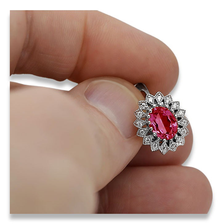 Vintage Ruby Earrings in 14K White Gold (vec125w-rb) — close-up of the hallmark on the inner band