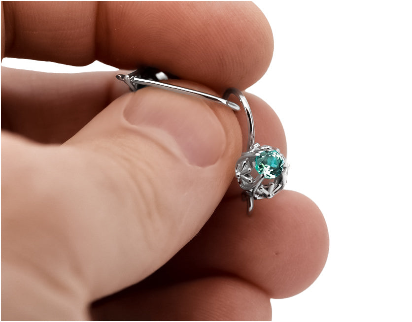 Vintage Emerald Earrings in Sterling Silver (vec145s-em) — side view showing the setting