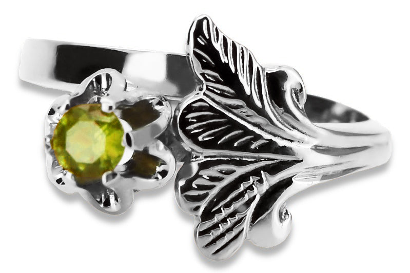 Vintage Yellow Peridot Ring in Sterling Silver (vrc169s-yp) — side view showing the setting