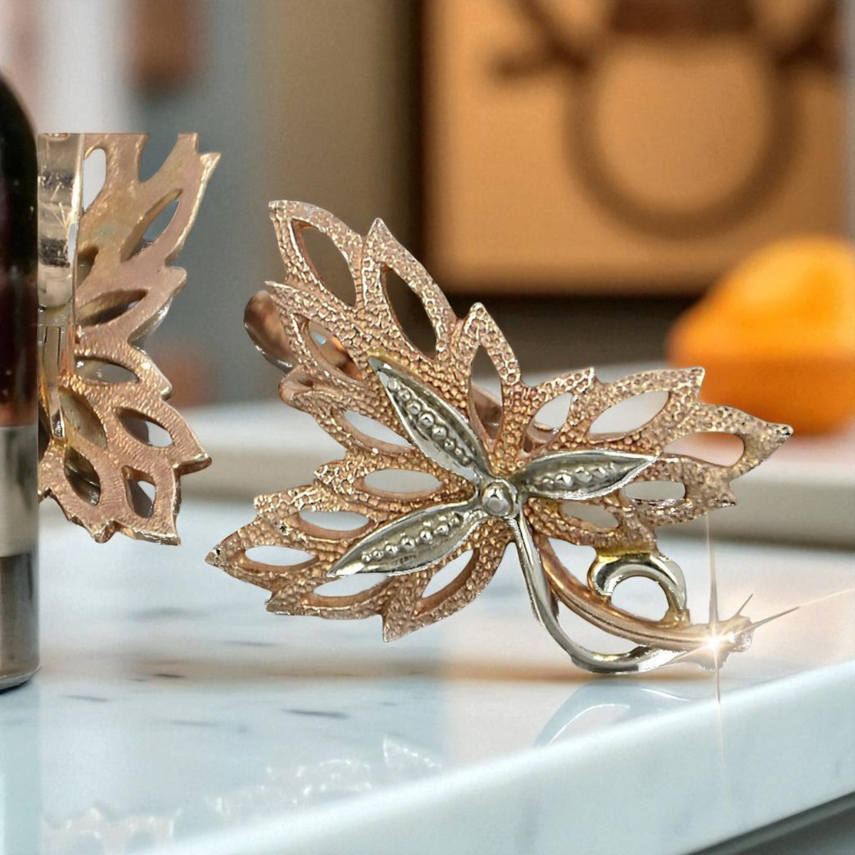 Vintage Maple Leaf Earrings in 14K Rose Gold (ven096r) — view 2