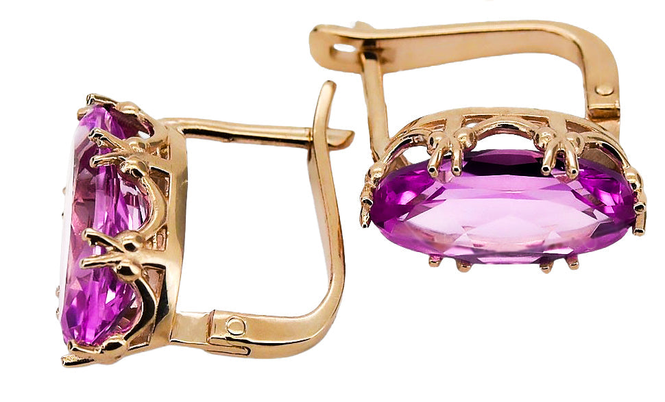 Vintage Amethyst Earrings in 14K Rose Gold (vec021r-am) — side view showing the setting