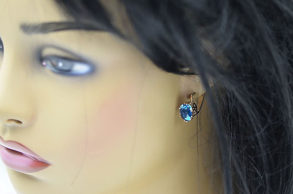 Vintage Aquamarine Earrings in 14K Rose Gold (vec016r-aq) — side view showing the setting