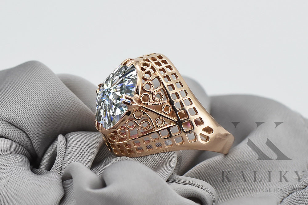 Vintage Zircon Cubic Ring in 14K Rose Gold (vrc030r-zi) — worn on the hand, showing profile