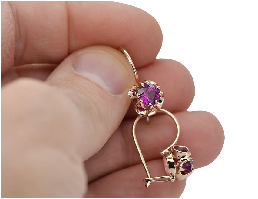 Vintage Amethyst Earrings in 14K Rose Gold (vec035r-am) — view 6