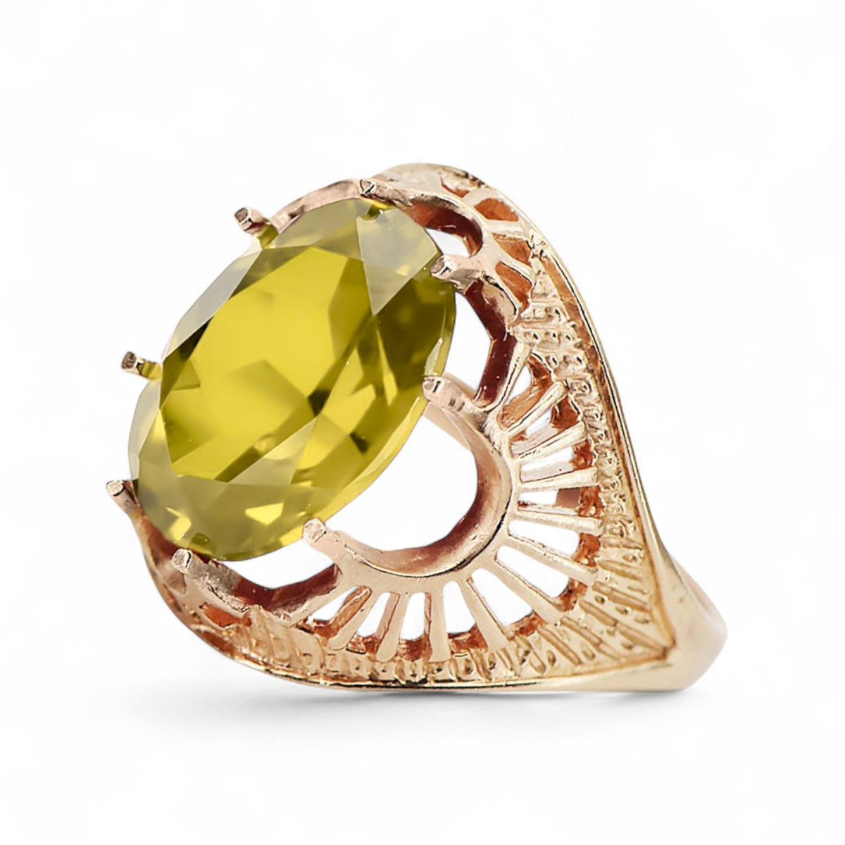 Vintage Yellow Peridot Ring in 14K Rose Gold (vrc003r-yp) — full view of the piece
