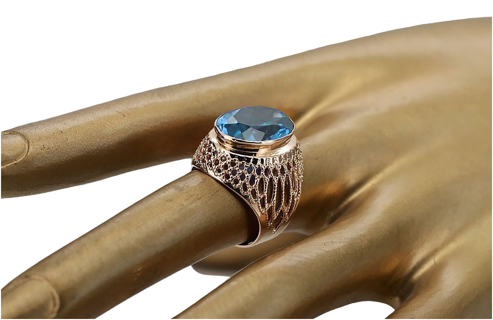 Vintage Aquamarine Ring in Rose Gold-Plated Sterling Silver (vrc089rp-aq) — side view showing the setting