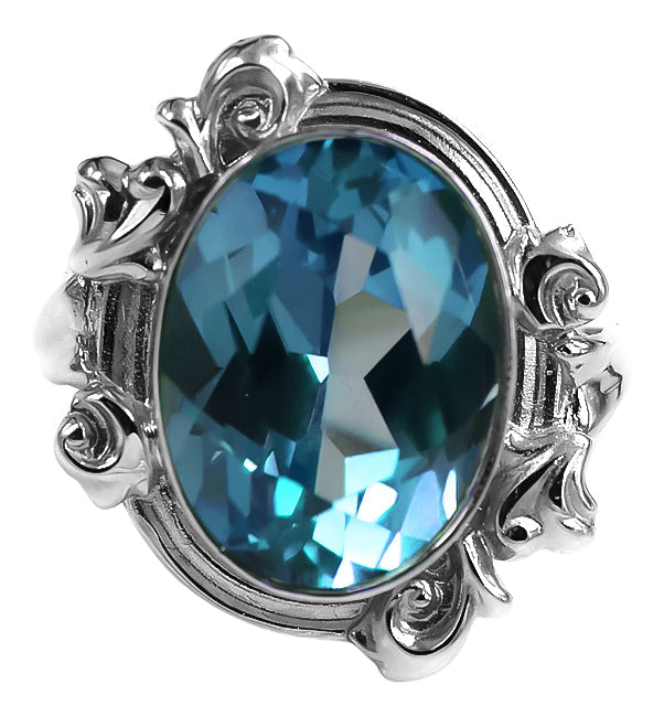 Vintage Aquamarine Craft Ring in Sterling Silver (vrc100s-aq) — close-up of the stone and setting