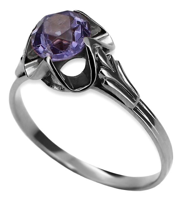 Vintage Alexandrite Ring in Sterling Silver (vrc023s-ax) — worn on the neckline, showing the drape